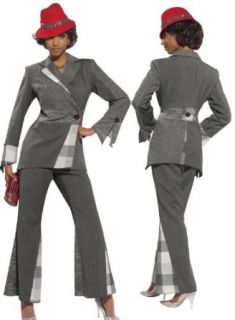 Donna Vinci Chic Designer Mix Media Fabrics Multigrey Pant Suit 5440 at  Womens Clothing store