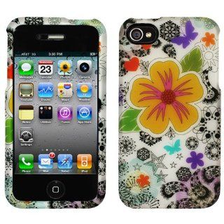 ORANGE FLOWER AND BUTTERFLIES W/ PAISLEY RUBBERIZED for iPhone 4 / 4S with Universal Strap(Lanyard) as Free Gift: Cell Phones & Accessories