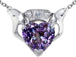Celtic Claddagh Love Pendant 8mm Heart Simulated Alexandrite and Diamond: Pendant Necklaces: Jewelry