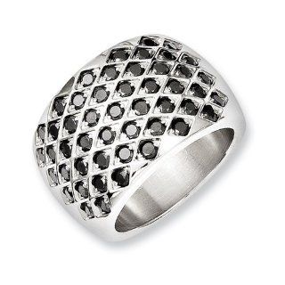 Chisel Stainless Steel Black CZs Polished Ring: Jewelry