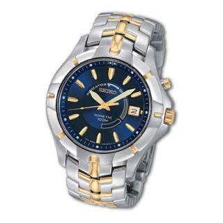 Mens Seiko Kinetic® Two Tone Stainless Steel Watch with Blue Dial