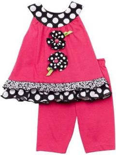 Rare Editions Toddler Girls 2T 4T Fuchsia Pink Black Dot Ladybug Knit Capri set, 4T: Clothing