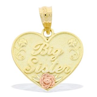 Big Sister Rose Heart Necklace Charm in 10K Two Tone Gold   Zales