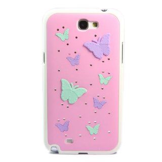 3D Butterfly Rhinestone Hard Plastic Skin Case Cover for Samsung Galaxy Note 2 II N7100 Pink + 1 gift: Cell Phones & Accessories
