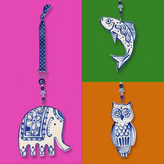 blue owl fish or elephant hanging decoration by roelofs & rubens