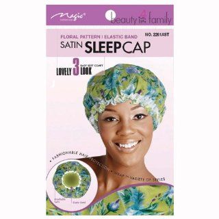 Magic Satin Floral Sleep Cap with Elastic Band Green: Health & Personal Care