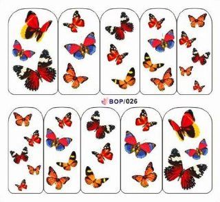 Egoodforyou BLE Water Slide Water Transfer Nail Tattoo Nail Decal Sticker Oil Painting (Colorful Butterflies) with one packaged nail art flower sticker bonus : Beauty