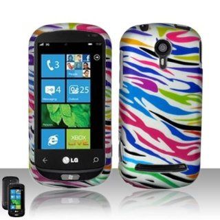 Rainbow Zebra Rubberized Snap on Hard Protective Cover Case for LG Quantum C900 + Microfiber Pouch Bag: Electronics
