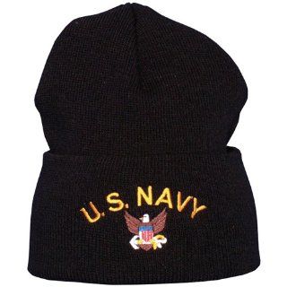 US Navy Black Embroidered Color Logo Watch Cap: Watches