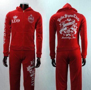 Small Womens Red Velour "I Love AEO" Delta Sigma Theta Hooded Zip up 2 Piece Track / Warm up Suit! : Sports Fan Outerwear Jackets : Sports & Outdoors