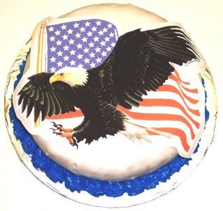 Chocolate Chip Decorated Cake Single Layer 8" RoundTopped with American Eagle Edible Image : Grocery & Gourmet Food