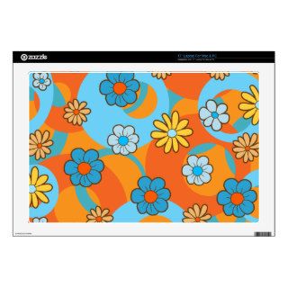 Whimsical Blue and Orange Spring Flowers 17" Laptop Decals