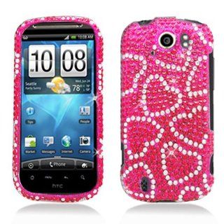 HTC myTouch 4G Slide (T Mobile) Snap on Protector Hard Case Rhinestone Cover "Candy Hearts" Design: Cell Phones & Accessories