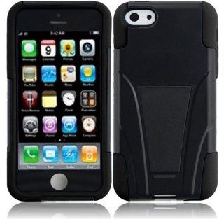 Importer520 HYBRID Dual Heavy Duty T Stand Impact Kickstand Double Layer Fusion Cover Case for iPhone Lite 5C , Black +Black: Cell Phones & Accessories