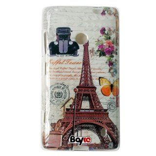 Bayke Brand / Nokia Lumia 520 / 521 Smart Phone Flexible Rubber Skin Clear Crystal Soft TPU Protective Snap on Slim Case Cover (Eiffel Tower Car Poster Pattern): Cell Phones & Accessories