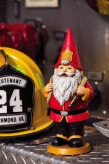10" Firefighter Gnome in Red and Black Uniform Outdoor Patio Garden Statue : Patio, Lawn & Garden