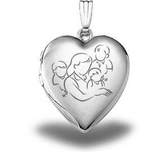 Sterling Silver "Mom with Three Sons" Heart Locket 3/4 Inch X 3/4 Inch: Jewelry