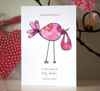 new baby card for a girl or boy by molly moo designs