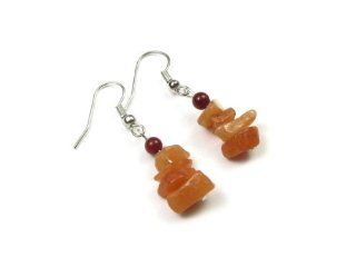 Red Agate Polished Gemstone Chips with Red Bamboo Coral Accent Dangle Earrings: Creative Ventures: Jewelry