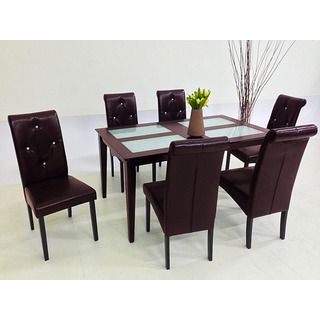 Warehouse Of Tiffany 7 piece Brown Dita Glass Table Dining Set Black Size 7 Piece Sets