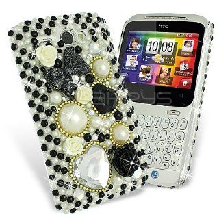 Celicious Black Flower Pearl Diamante Back Cover Case for HTC ChaCha Cha Cha  HTC ChaCha Case Rhinestone Setting Bling Glamour [For Her] Rigid Fit Tough Shell Style Clip on: Cell Phones & Accessories