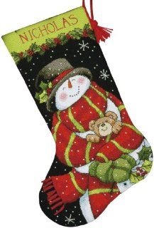 Dimensions Crafts Needlepoint Stocking Kit, Snowman and Bear: