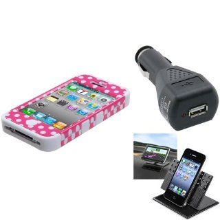 eForCity Car Charger + Holder + Dots Pink/white/White TUFF Hybrid Phone Case compatible with iPhone® 4G 4S: Cell Phones & Accessories
