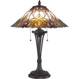 Bancroft Tiffany Art Glass Western Bronze Finish Table Lamp