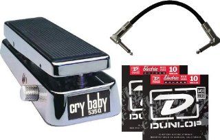Dunlop Crybaby 535Q C Q Chrome Wah Pedal w/2 Packs of Dunlop 10 46 Strings and 6" Cable: Musical Instruments