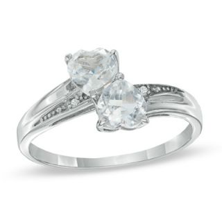 Heart Shaped White Topaz and Diamond Accent Double Heart Ring in