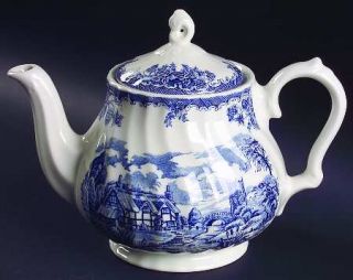 Churchill China Brook Blue, The (Columbia, Malaysia) Teapot & Lid, Fine China Di