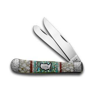 CASE XX YELLOWHORSE USA Genuine Abalone Custom Trapper 1/1 Pocket Knife Knives : Folding Camping Knives : Sports & Outdoors