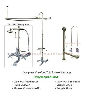 Chrome Clawfoot Tub Faucet Shower Kit with Enclosure Curtain Rod 550T1CTS   Clawfoot Bathtubs  