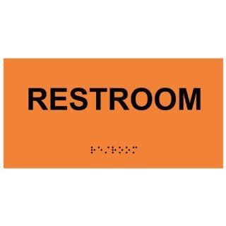 ADA Restroom With Symbol Braille Sign RSME 545 BLKonORNG Restrooms : Business And Store Signs : Office Products