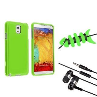 eForCity Neon Green Snap in Rubber Coated Case + Black /Chrome Silver In ear (w/on off) Stereo Headsets + Green Fishbone Headset Smart Wrap Compatible with Samsung© Galaxy Note III N9000: Cell Phones & Accessories