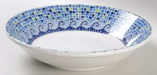 Pier 1 Summerlin Coupe Soup Bowl, Fine China Dinnerware   Blue&Green Mosaic Desi