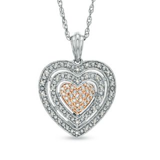 CT. T.W. Diamond Layered Heart Pendant in Two Tone Sterling Silver