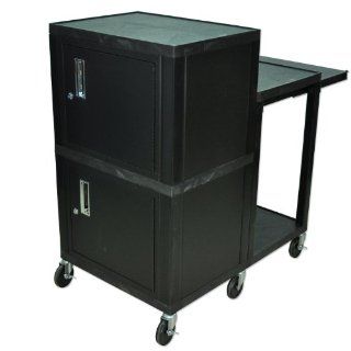 H. Wilson Audio Visual Tuffy Presentation Cart With PullOut Tray And Mousepad Extender Storage Cabinet Black : Audio Video Equipment Carts : Office Products