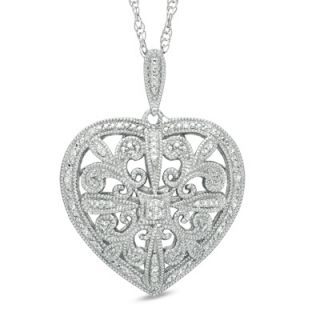 CT. T.W. Diamond Vintage Style Heart Pendant in Sterling Silver