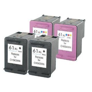 Remanufactured HP No 61XL 61 XL (563WN / CH563WN and 564WN / CH564WN) Black and Tri Color Printer Ink Cartridge 4 Pack for HP DeskJet Printers (High Capacity / Yield Black and Color CH563 CH564 InkJet Cartridge) Electronics