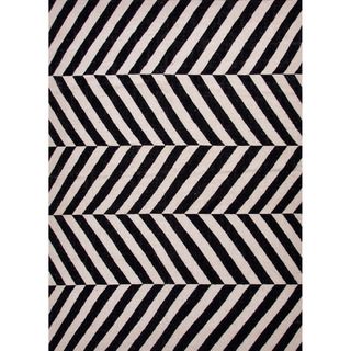 Handmade Flat weave Stripe pattern Gray/ Black Accent Rug (2 X 3)