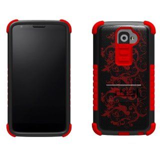 Beyond Cell Tri Shield Durable Hybrid Hard Shell & TPU Gel Case for Lg G2 2013 (At&t, Verizon)   Design Classic Flower   Retail Packaging   Black/red: Cell Phones & Accessories