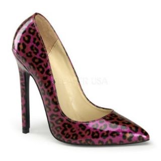 5 inch Stiletto Heel Pointy Toe Pump Purple Pearlized Patent (Cheetah Print): Shoes