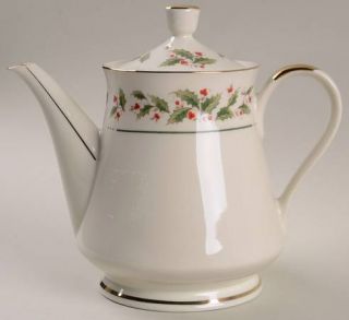 Japan China Holly Yuletide Teapot & Lid, Fine China Dinnerware   Holly On Rim,Gr