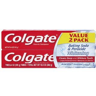Colgate Value 2 Pack Baking Soda & Peroxide Whitening Fresh Mint Two 6.4 oz Tubes: Health & Personal Care