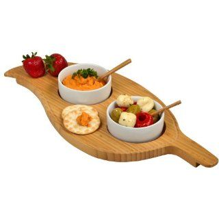 Picnic at Ascot Two Bowl Leaf Serving Platter, Bamboo : Bamboo Trays With Bowls : Patio, Lawn & Garden