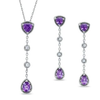 Amethyst and Lab Created White Sapphire Stick Pendant and Earrings Set