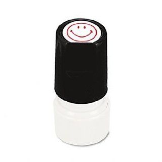 Round Message Stamp, SMILEY FACE, Pre Inked/Re Inkable, Red : Postage Stamp Dispensers : Office Products