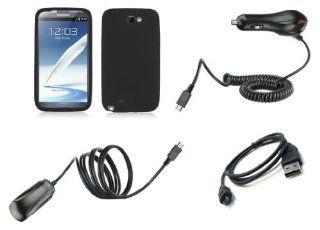 Samsung Galaxy Note II Combo   Black Silicone Gel Cover + Atom LED Keychain Light + Wall Charger + Car Charger + Micro USB Cable Cell Phones & Accessories