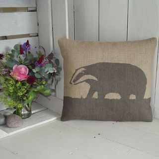 ' badger ' hand printed cushion by rustic country crafts